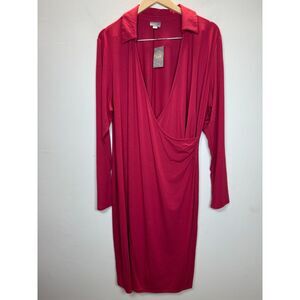 J. Jill Women's Size XL Red Wearever Collection Midi Dress Stretch V-Neck NWT